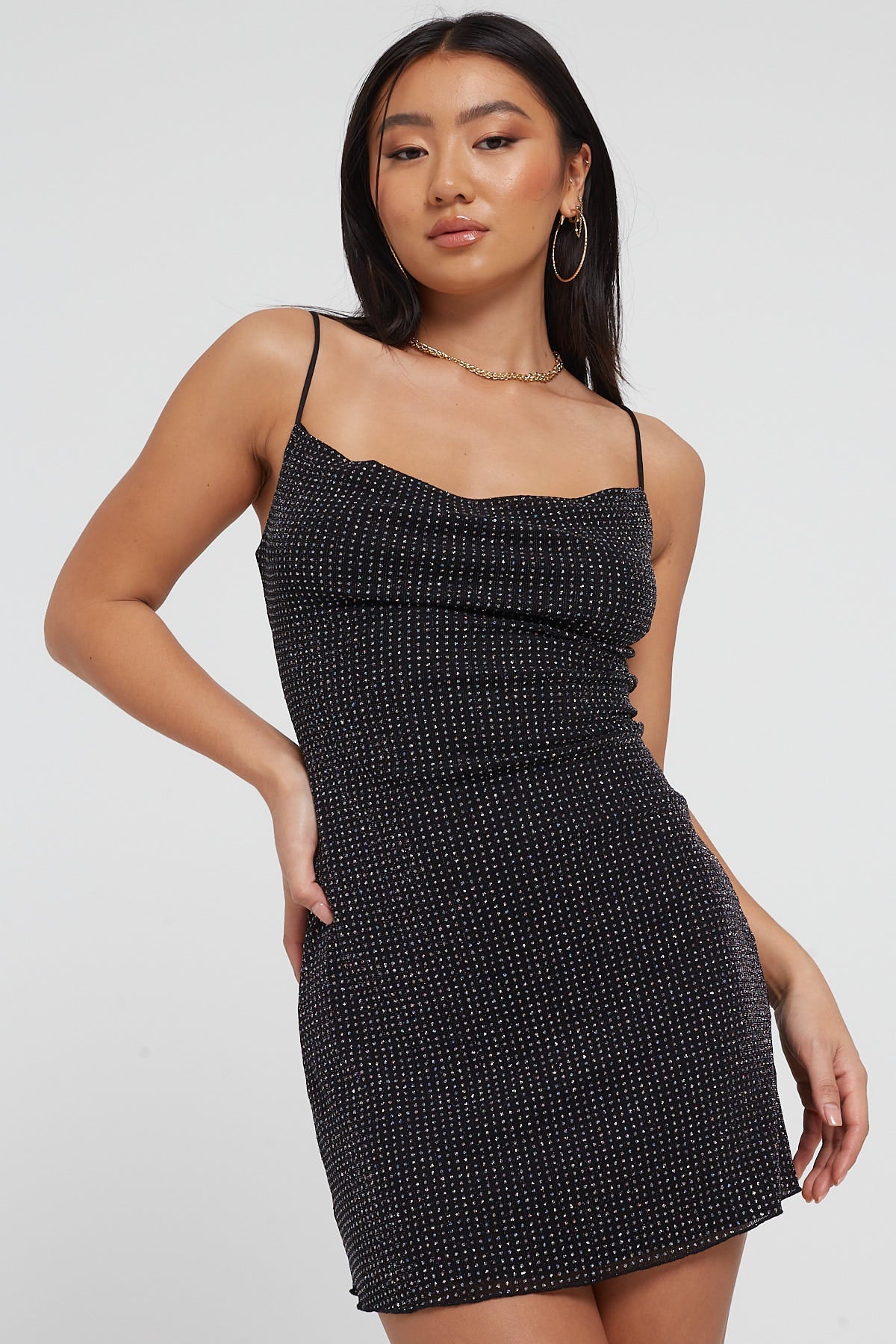Perfect Stranger Flashy Glitter Mesh Mini Dress Black Sparkle