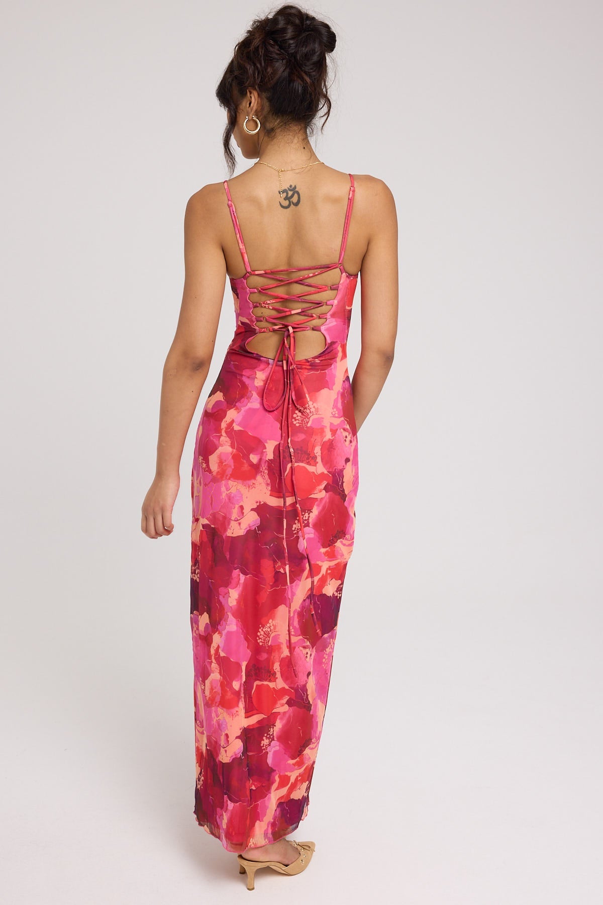 Perfect Stranger Romantic Times Recycled Mesh Midi Dress Red Print