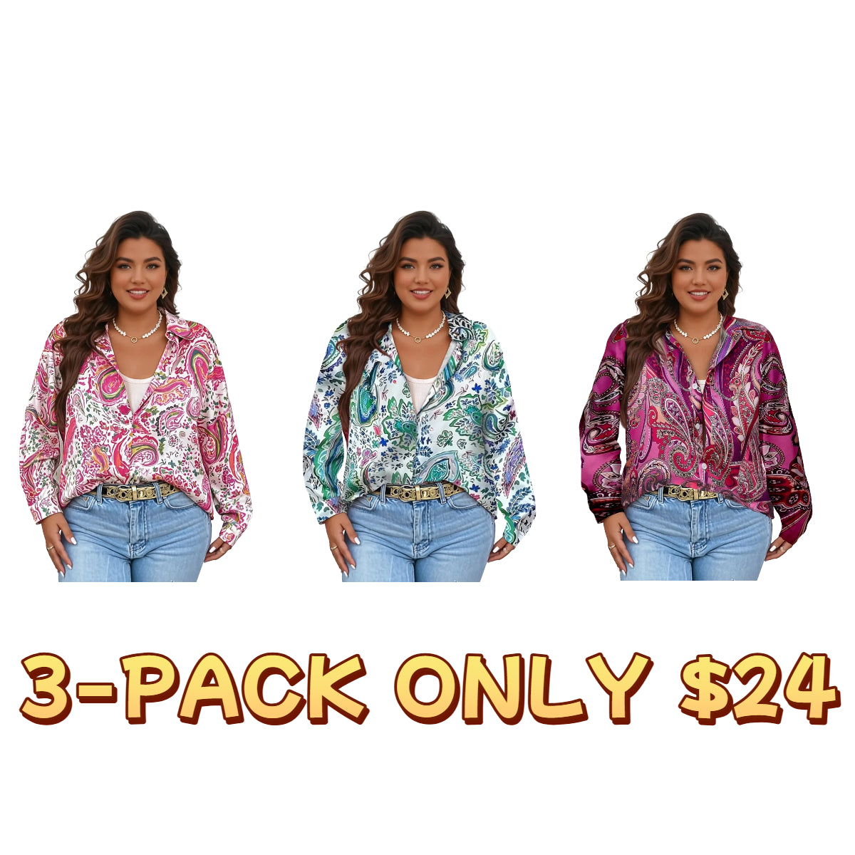 All Over Print Button Front Shirt, Casual Classy Top