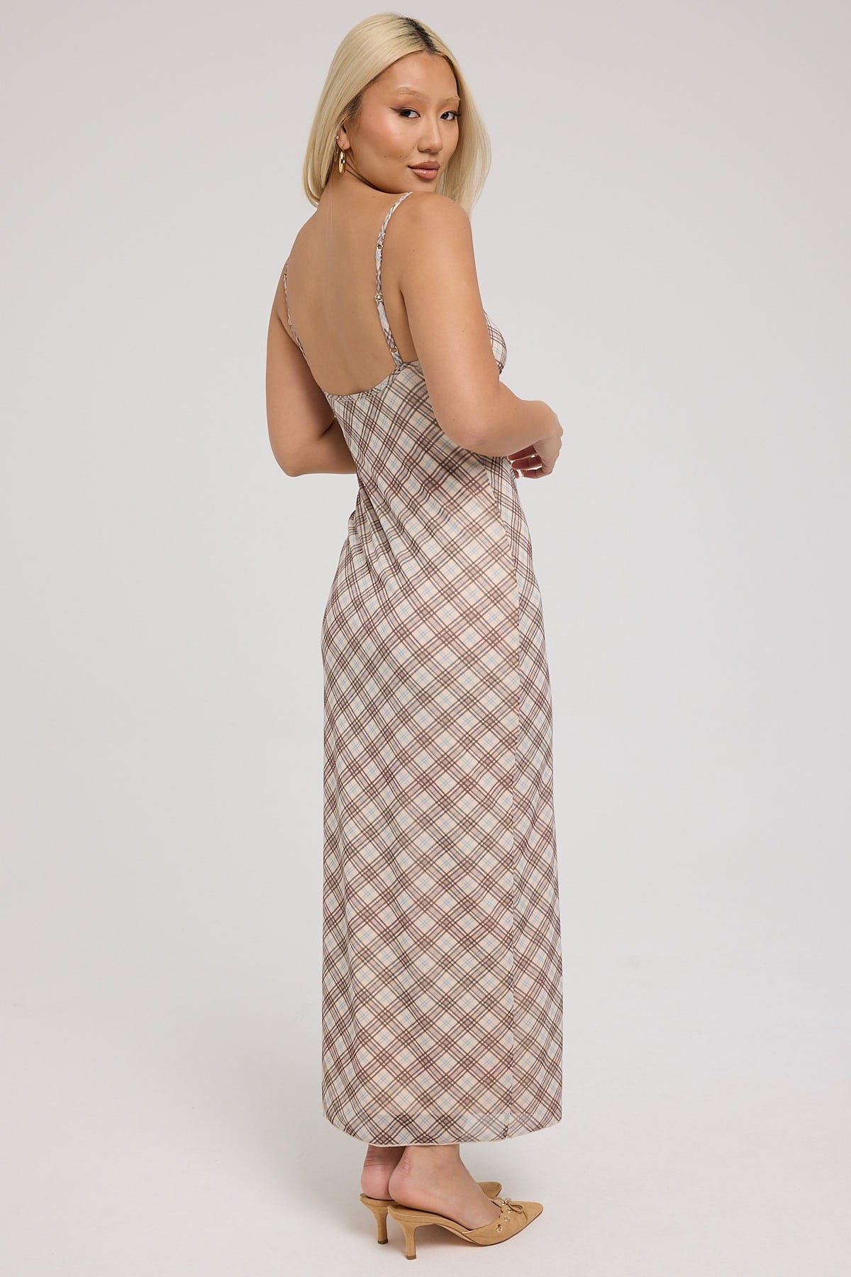 Jgr & Stn Jessica Mesh Maxi Dress Tan Check