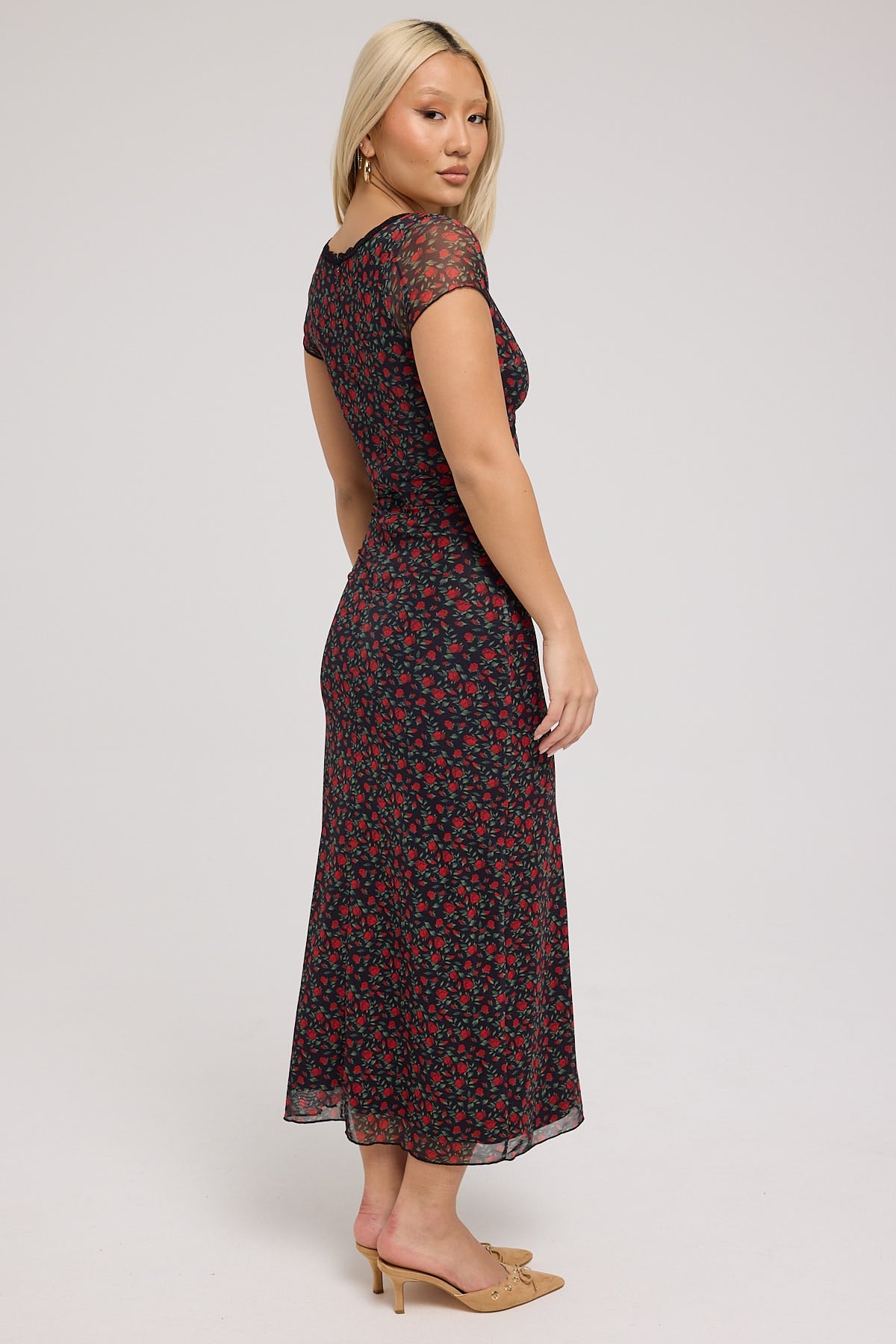 Luck & Trouble Rosie Affair Mesh Midi Dress Floral Print