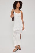 Perfect Stranger ALMA ASYMMETRICAL CROCHET KNIT MIDI DRESS Cream