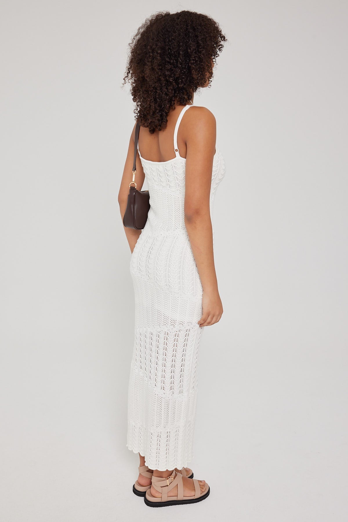 Perfect Stranger ALMA ASYMMETRICAL CROCHET KNIT MIDI DRESS Cream