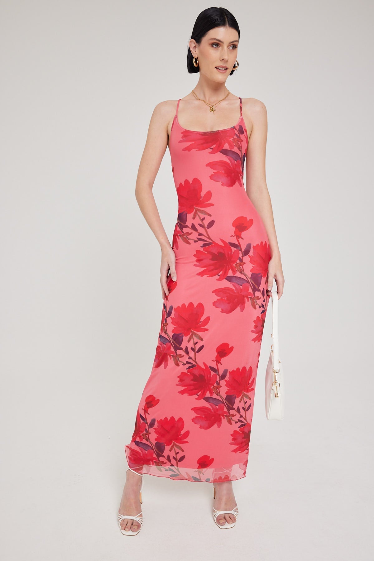 Luck & Trouble Vacanza Recycled Mesh Maxi Dress Red Print