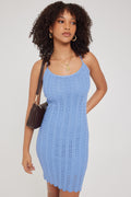 Perfect Stranger ALMA CROCHET KNIT MINI DRESS Blue