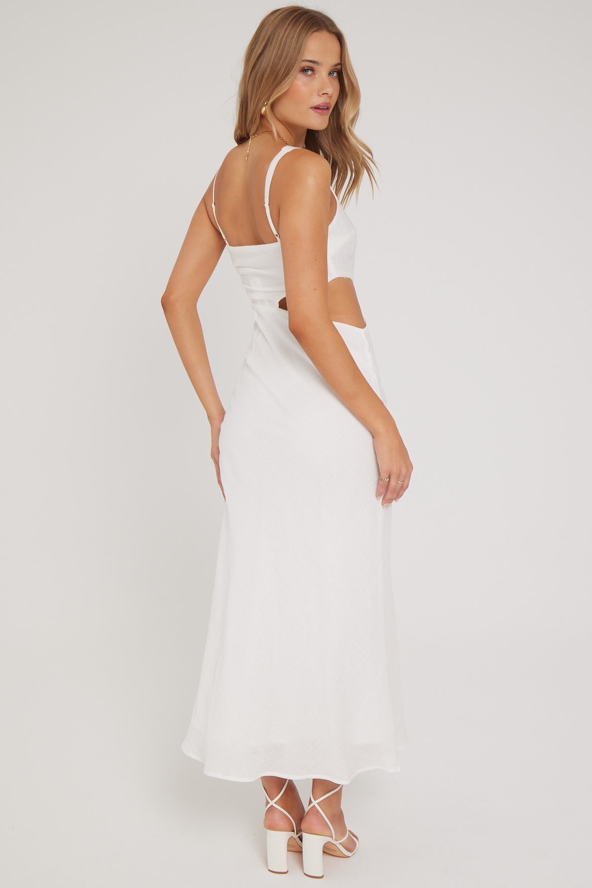Perfect Stranger Golden Hour Textured Midi Dress White