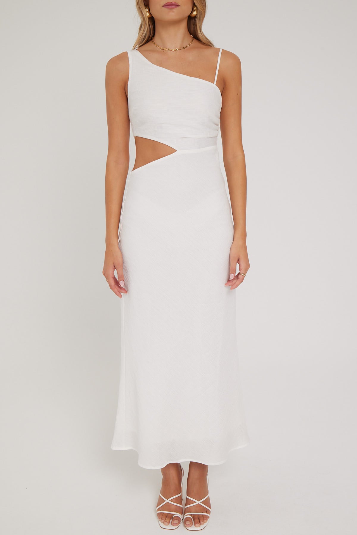 Perfect Stranger Golden Hour Textured Midi Dress White