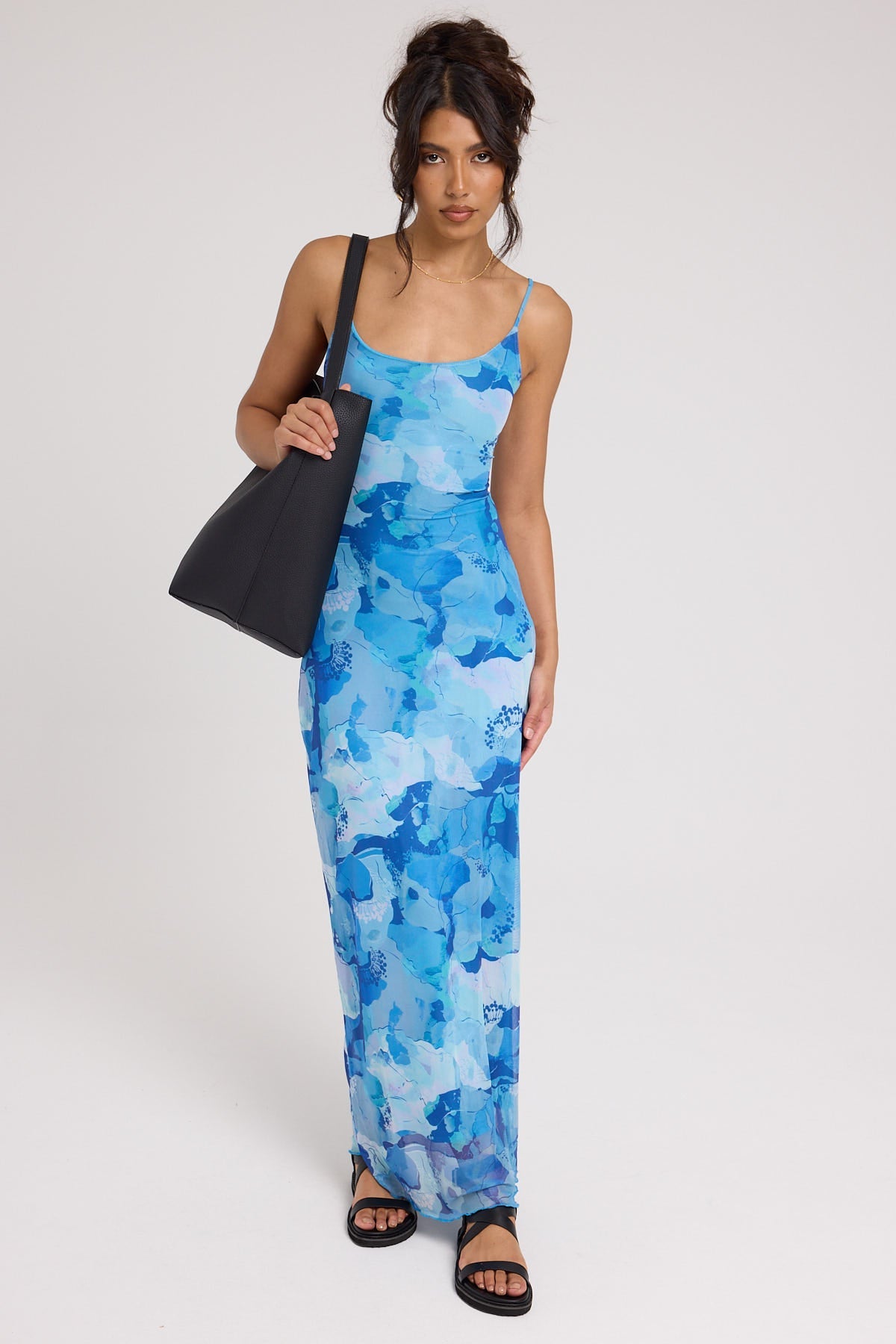 Perfect Stranger Romantic Blues Recycled Mesh Dress Blue Print