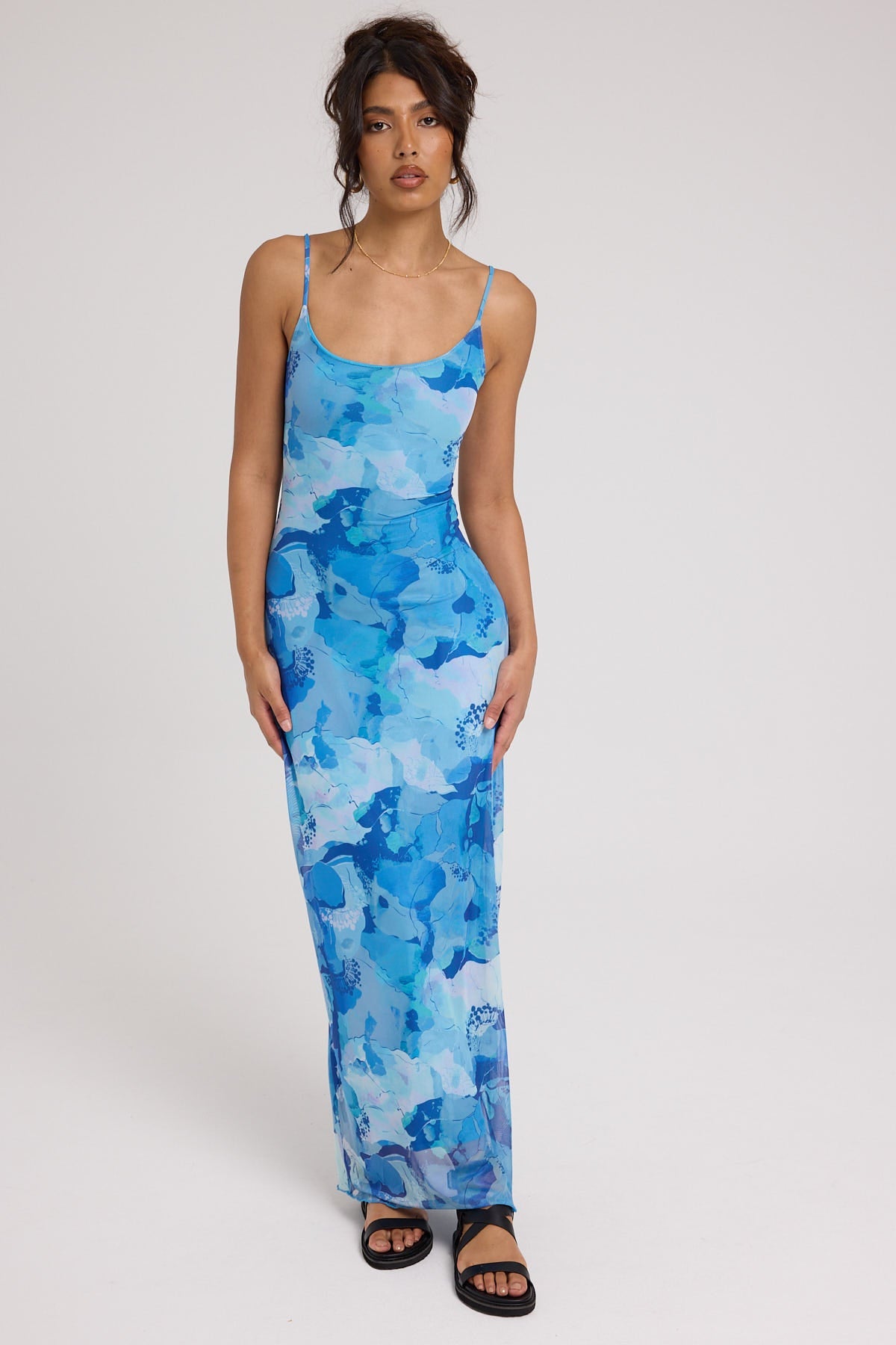 Perfect Stranger Romantic Blues Recycled Mesh Dress Blue Print