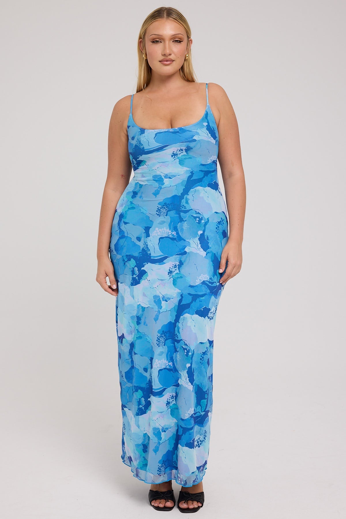 Perfect Stranger Romantic Blues Recycled Mesh Dress Blue Print