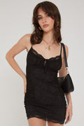 Luck & Trouble Ribbon Lace Trim Mini Dress Black