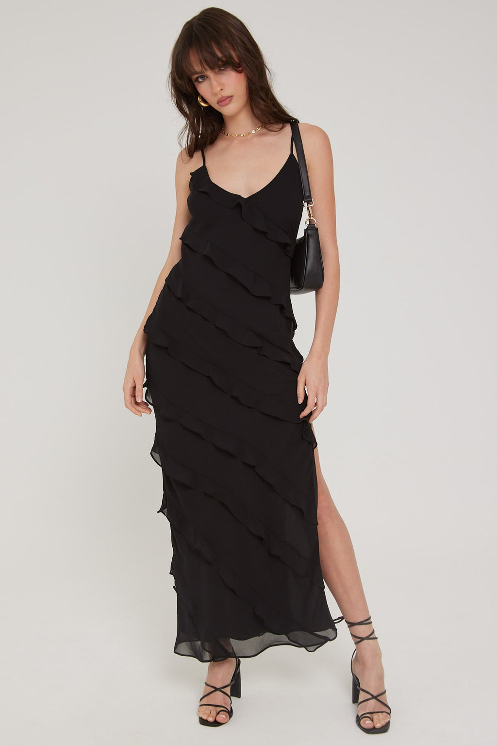 Luck & Trouble CHIFFON RUFFLE MAXI DRESS Black