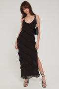 Luck & Trouble CHIFFON RUFFLE MAXI DRESS Black