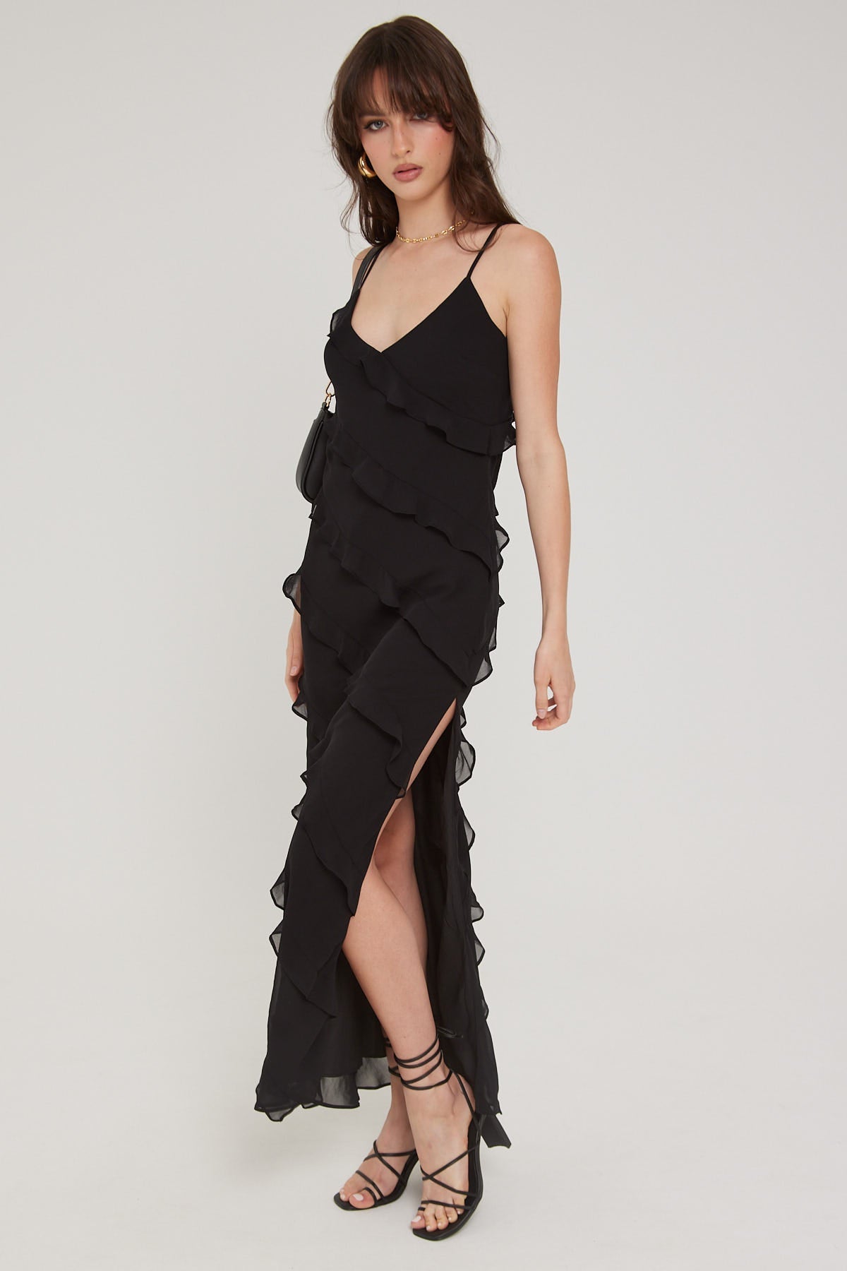 Luck & Trouble CHIFFON RUFFLE MAXI DRESS Black