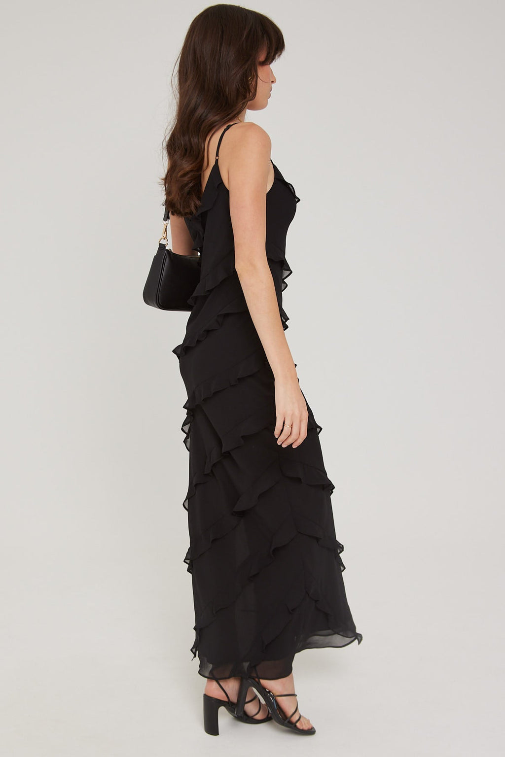 Luck & Trouble CHIFFON RUFFLE MAXI DRESS Black
