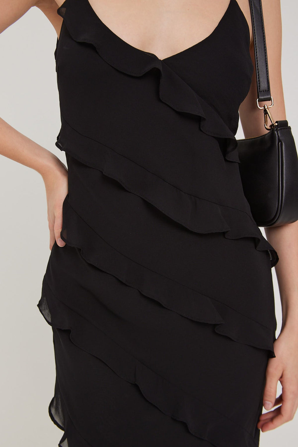 Luck & Trouble CHIFFON RUFFLE MAXI DRESS Black