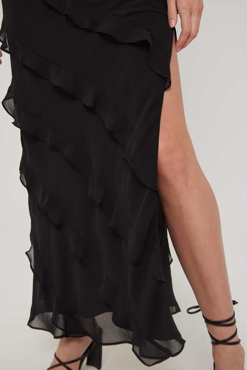 Luck & Trouble CHIFFON RUFFLE MAXI DRESS Black