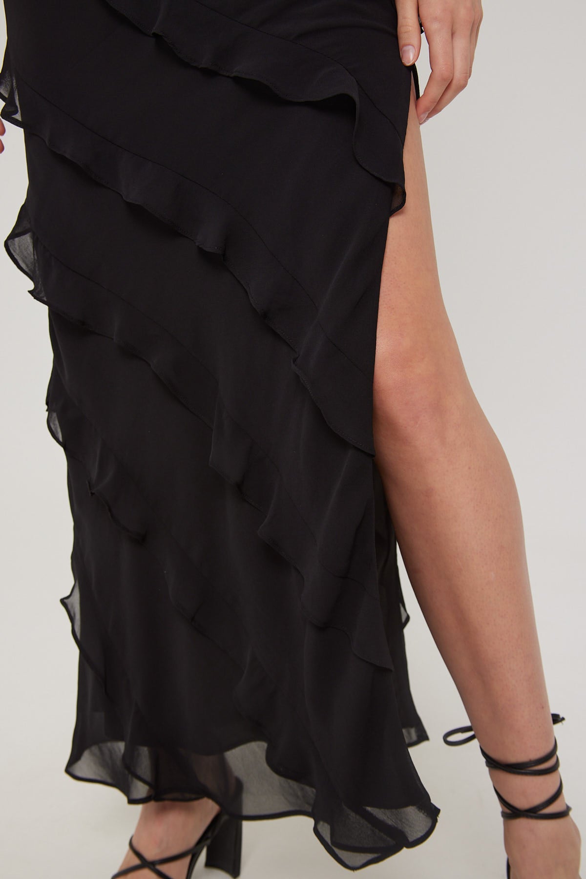 Luck & Trouble CHIFFON RUFFLE MAXI DRESS Black