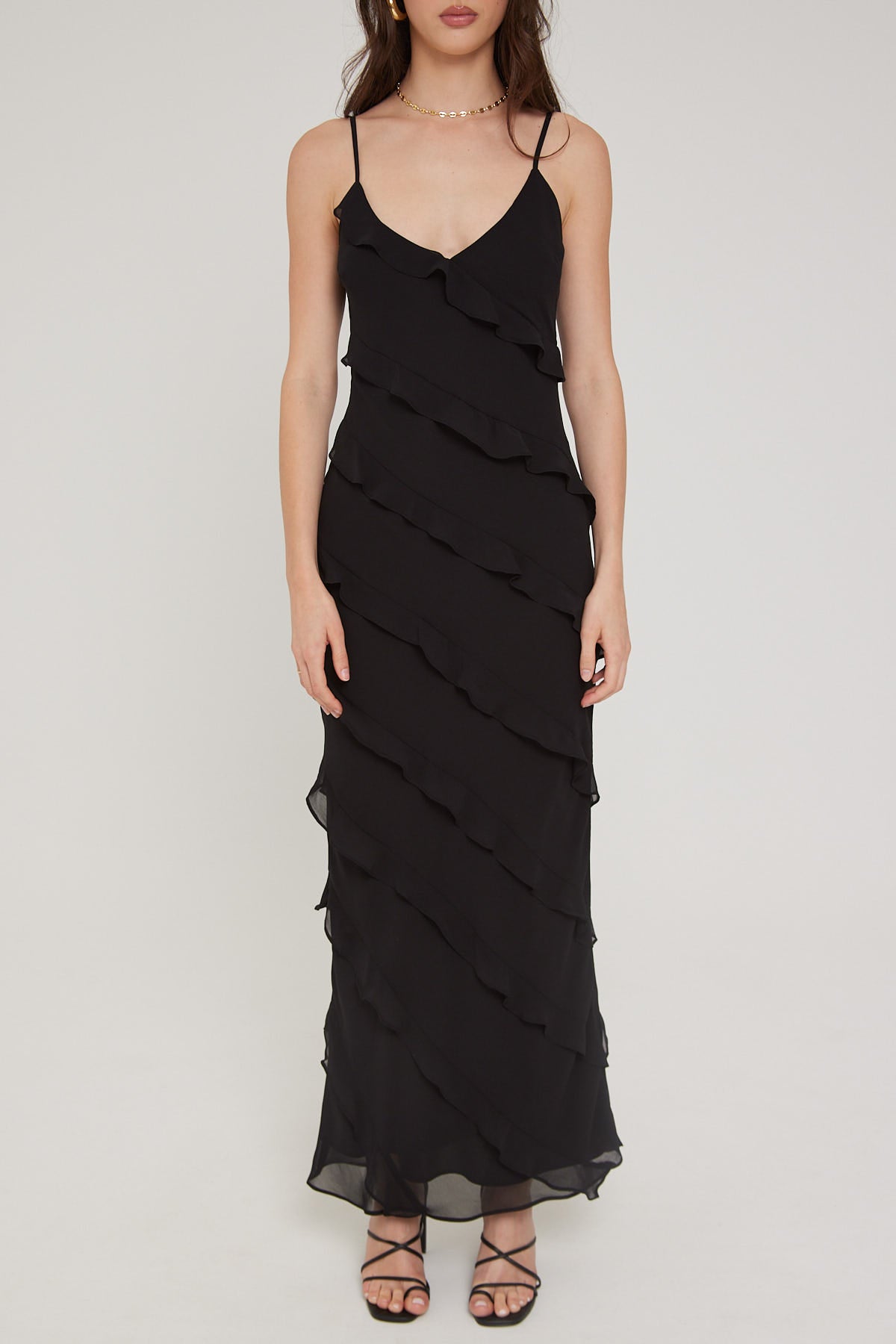 Luck & Trouble CHIFFON RUFFLE MAXI DRESS Black
