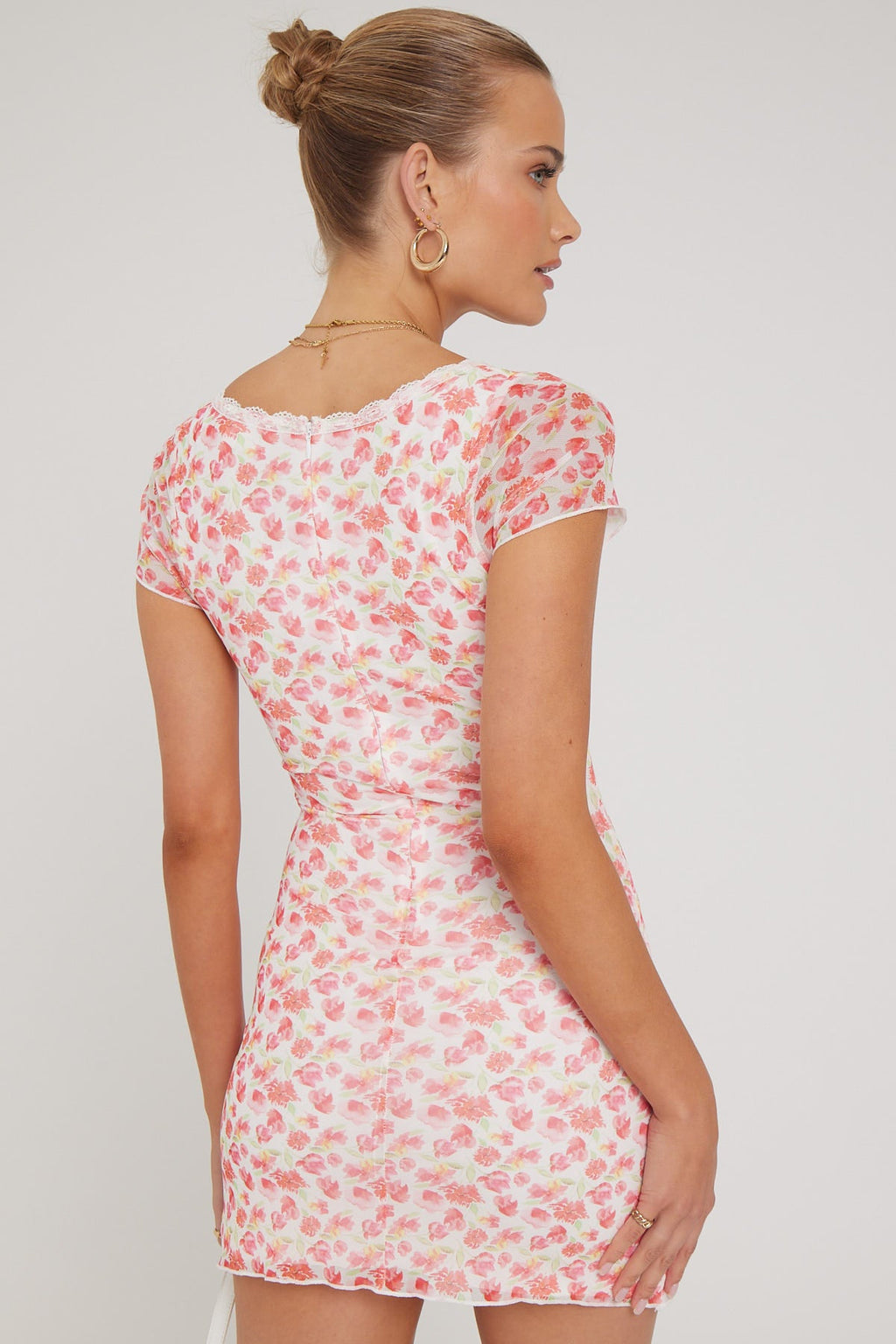 Luck & Trouble Strawberry Swirl Mesh Mini Dress White Print