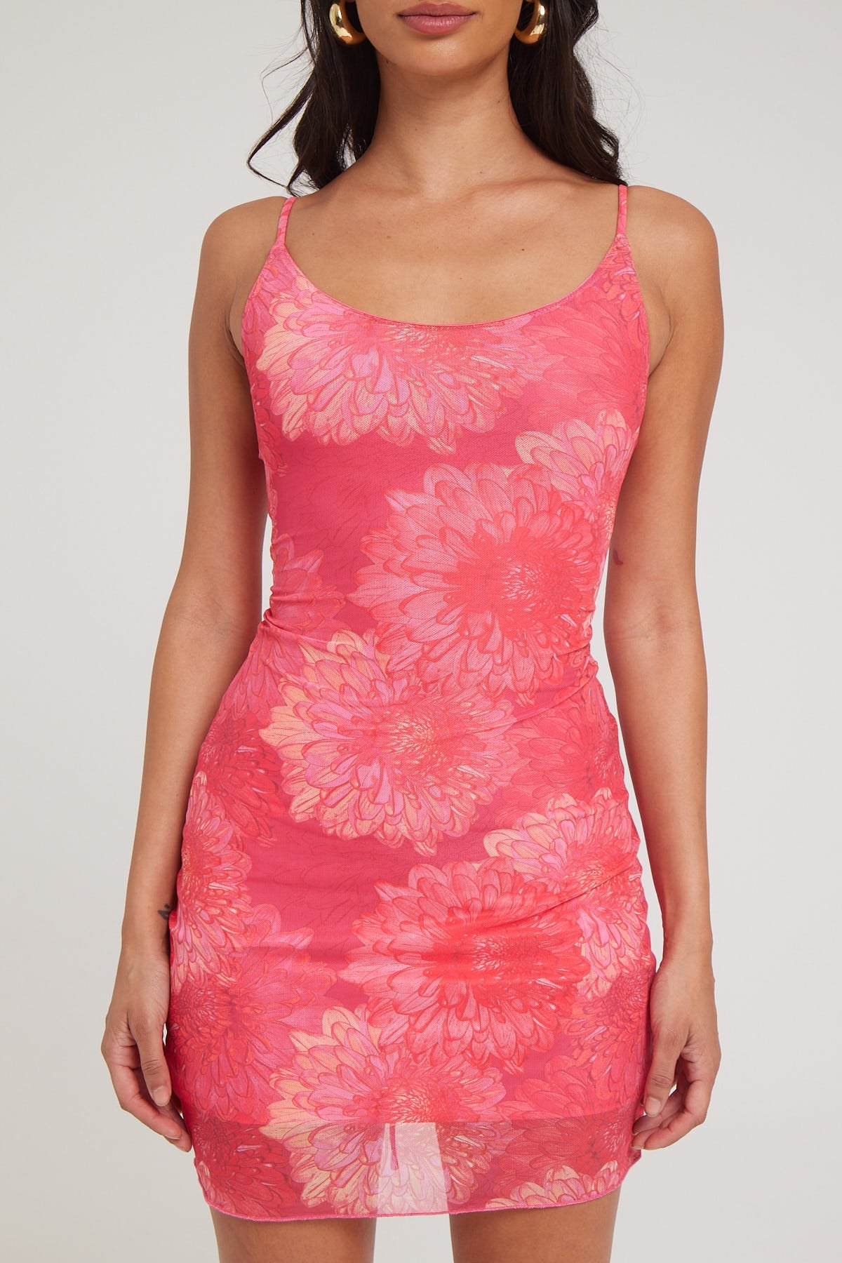 Luck & Trouble Chroma Daisy Recycled Mesh Mini Dress Red Print