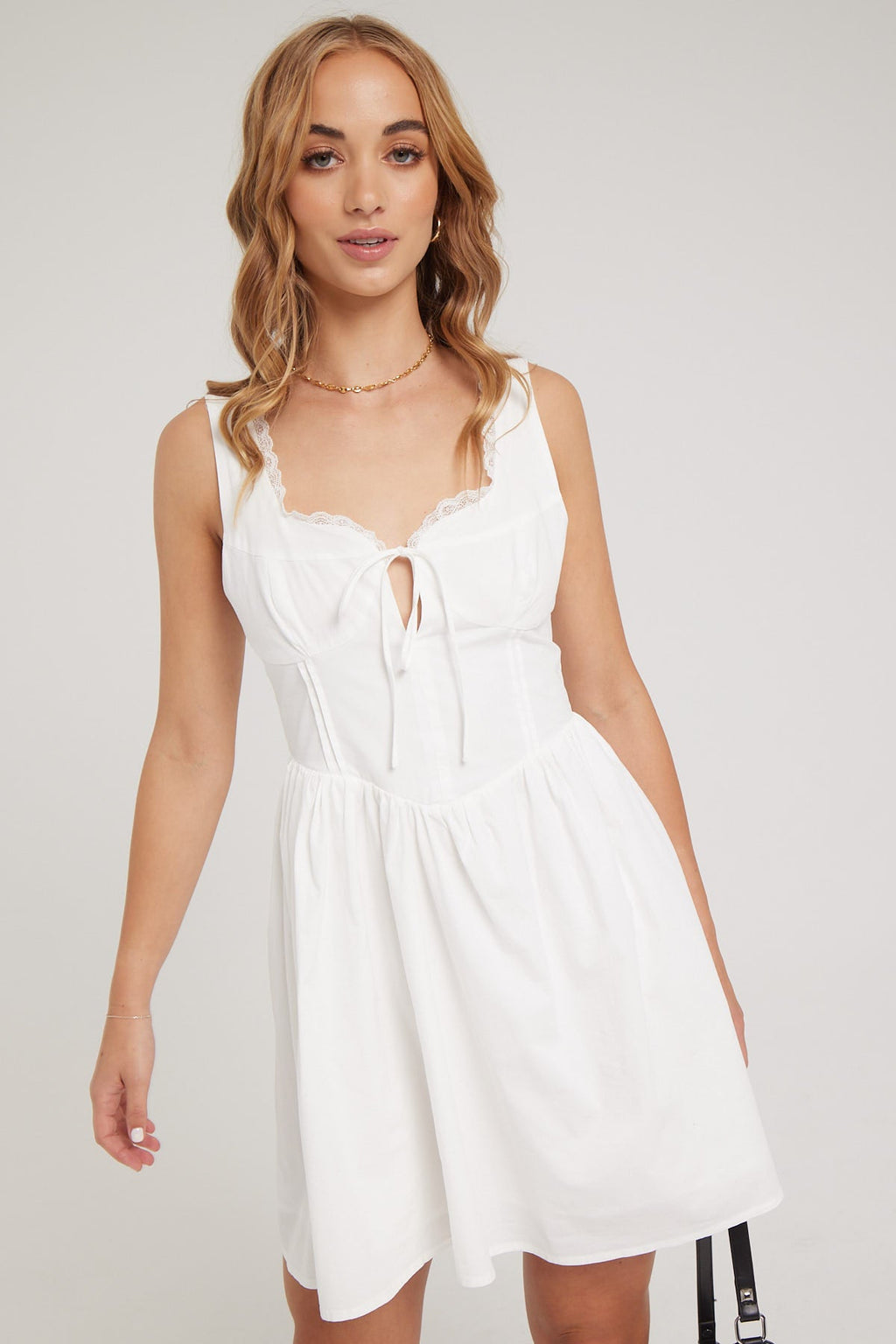 Luck & Trouble Cassia Lace Trim Mini Dress White
