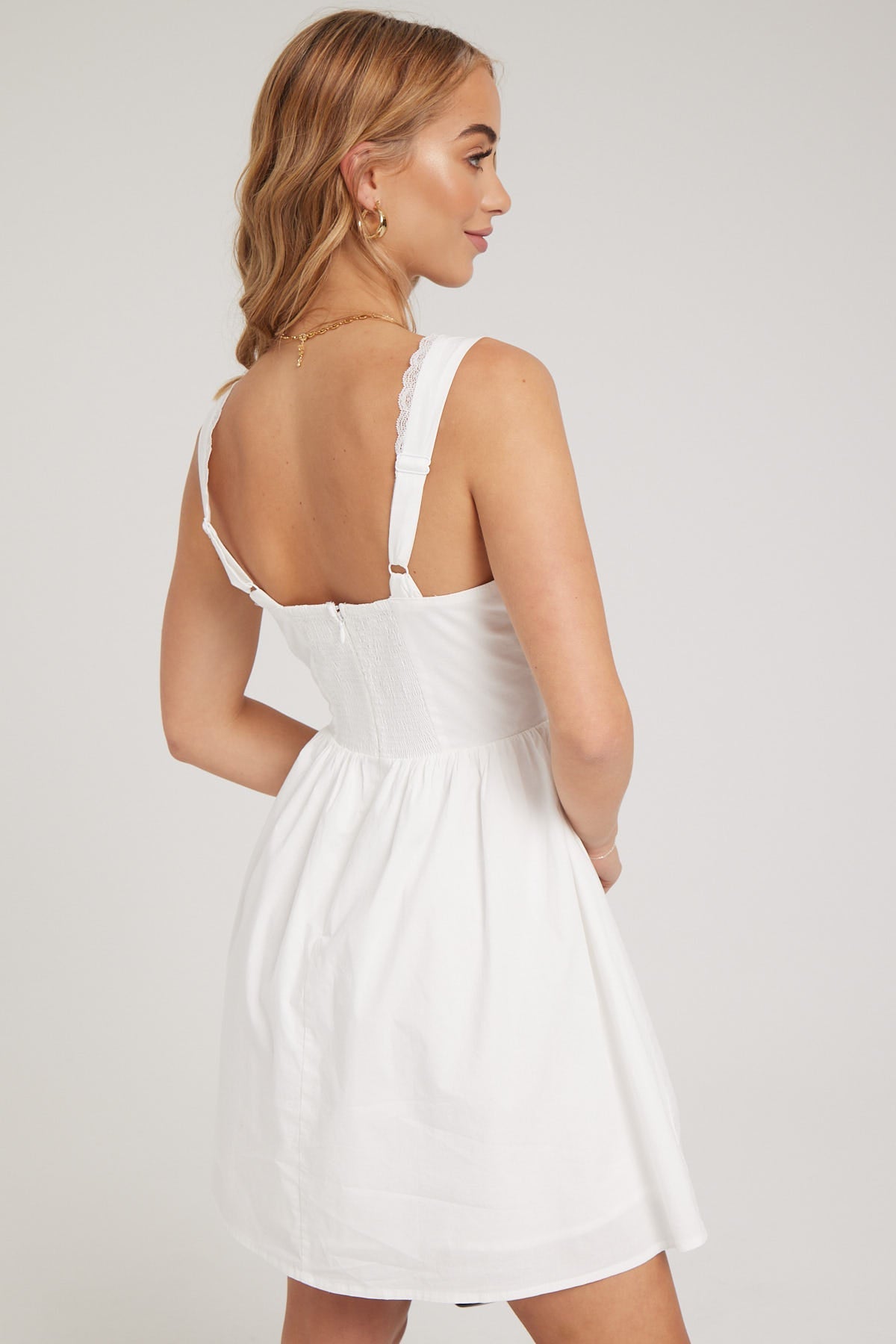 Luck & Trouble Cassia Lace Trim Mini Dress White