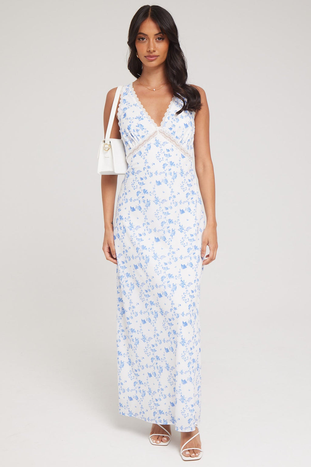 Luck & Trouble Charming Hues Lace Midi Dress Blue Print