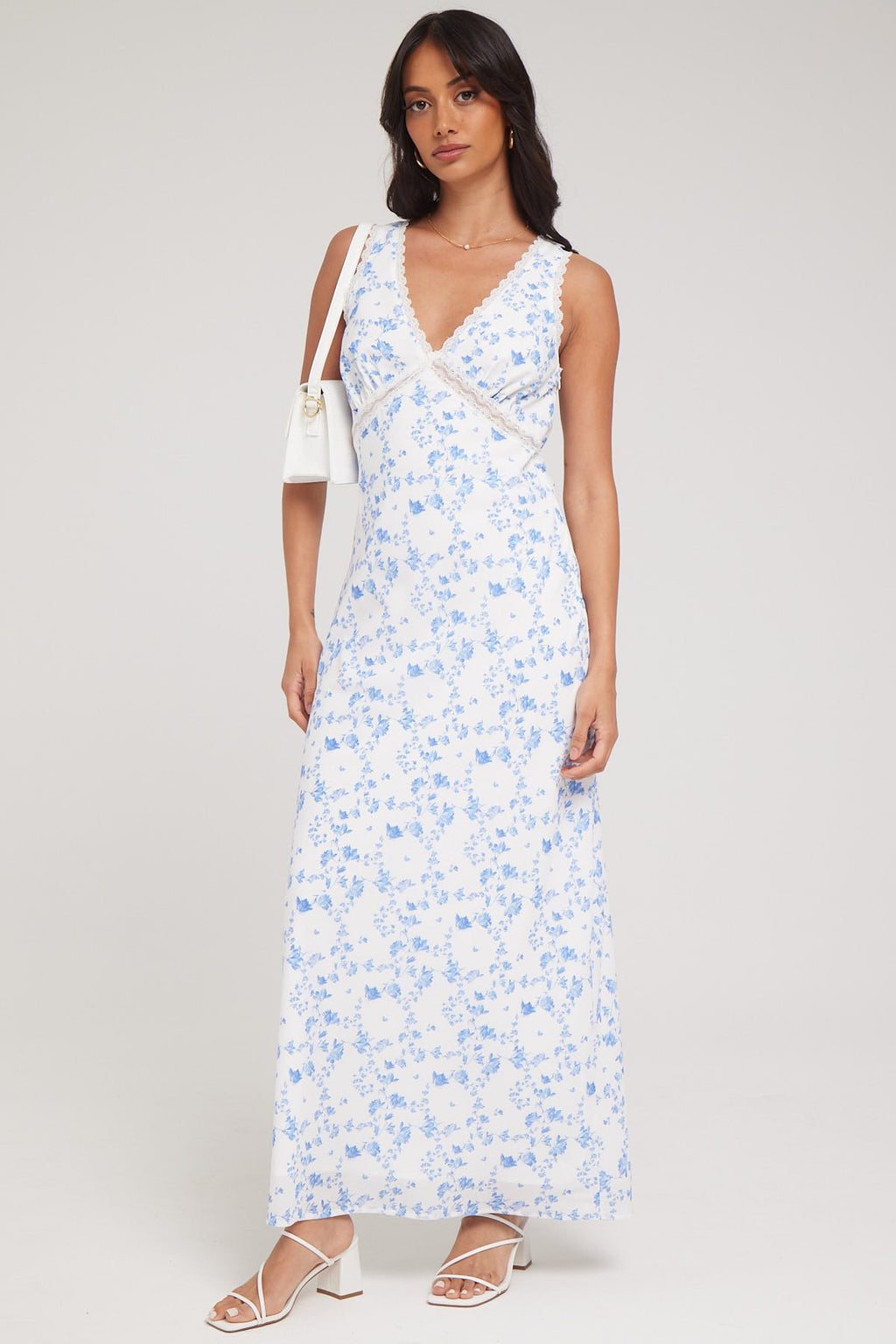 Luck & Trouble Charming Hues Lace Midi Dress Blue Print