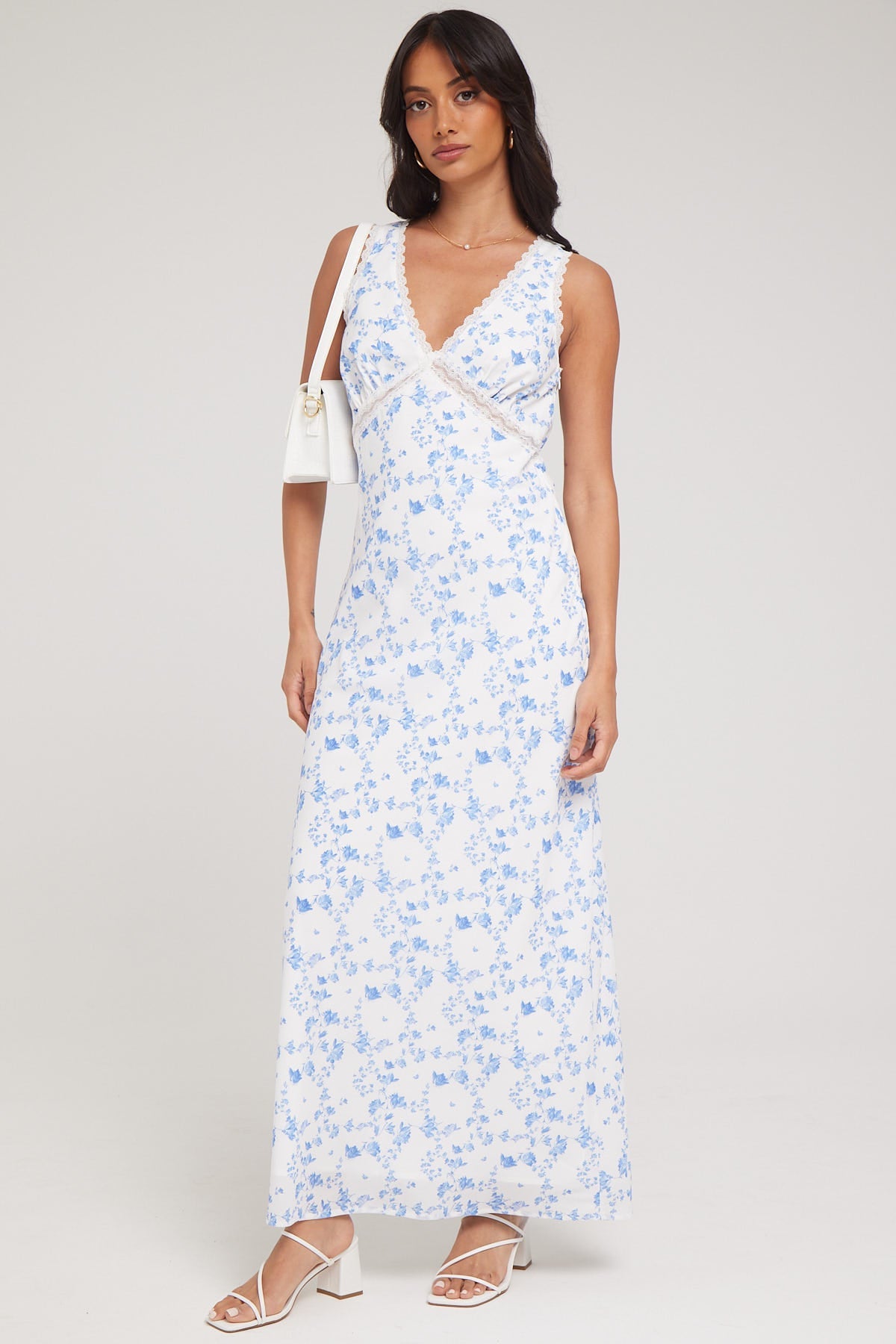 Luck & Trouble Charming Hues Lace Midi Dress Blue Print