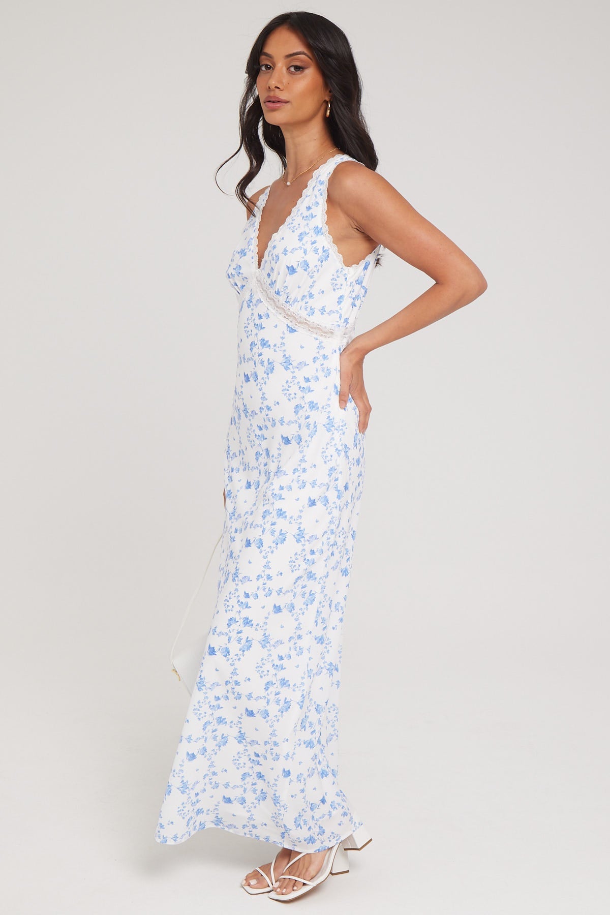 Luck & Trouble Charming Hues Lace Midi Dress Blue Print