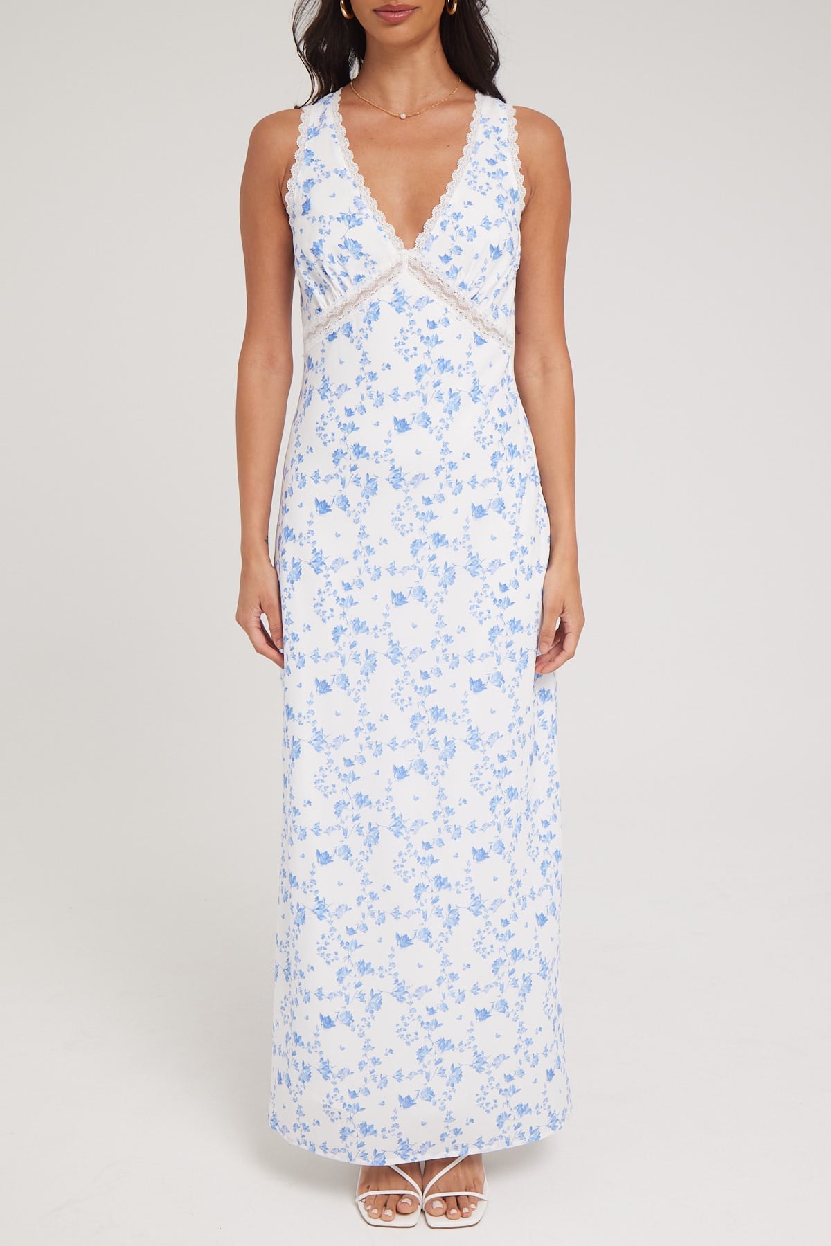 Luck & Trouble Charming Hues Lace Midi Dress Blue Print