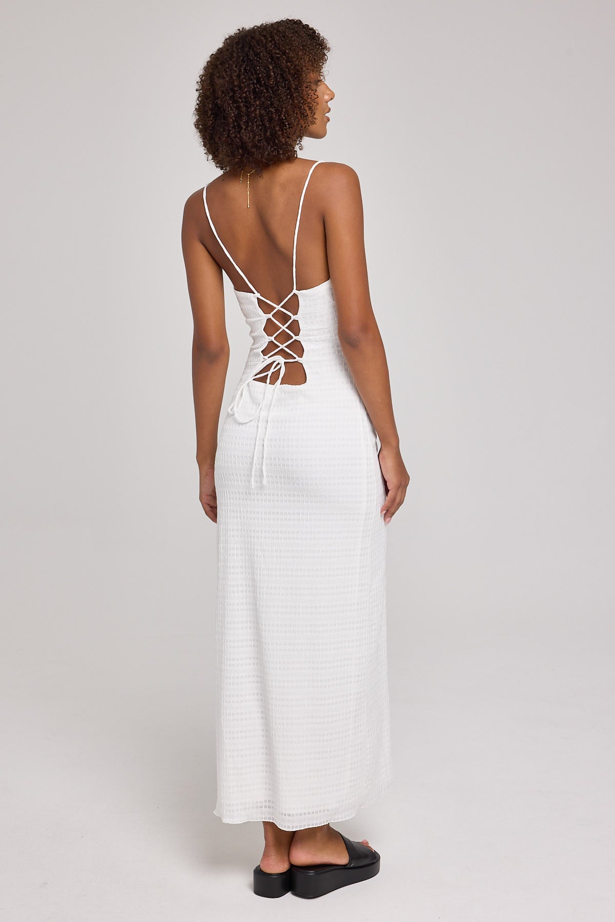 Perfect Stranger Chateau Lace Up Back Midi Dress White