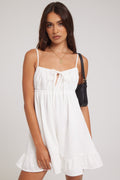 Luck & Trouble Senna Gathered Mini Dress Linen Blend White