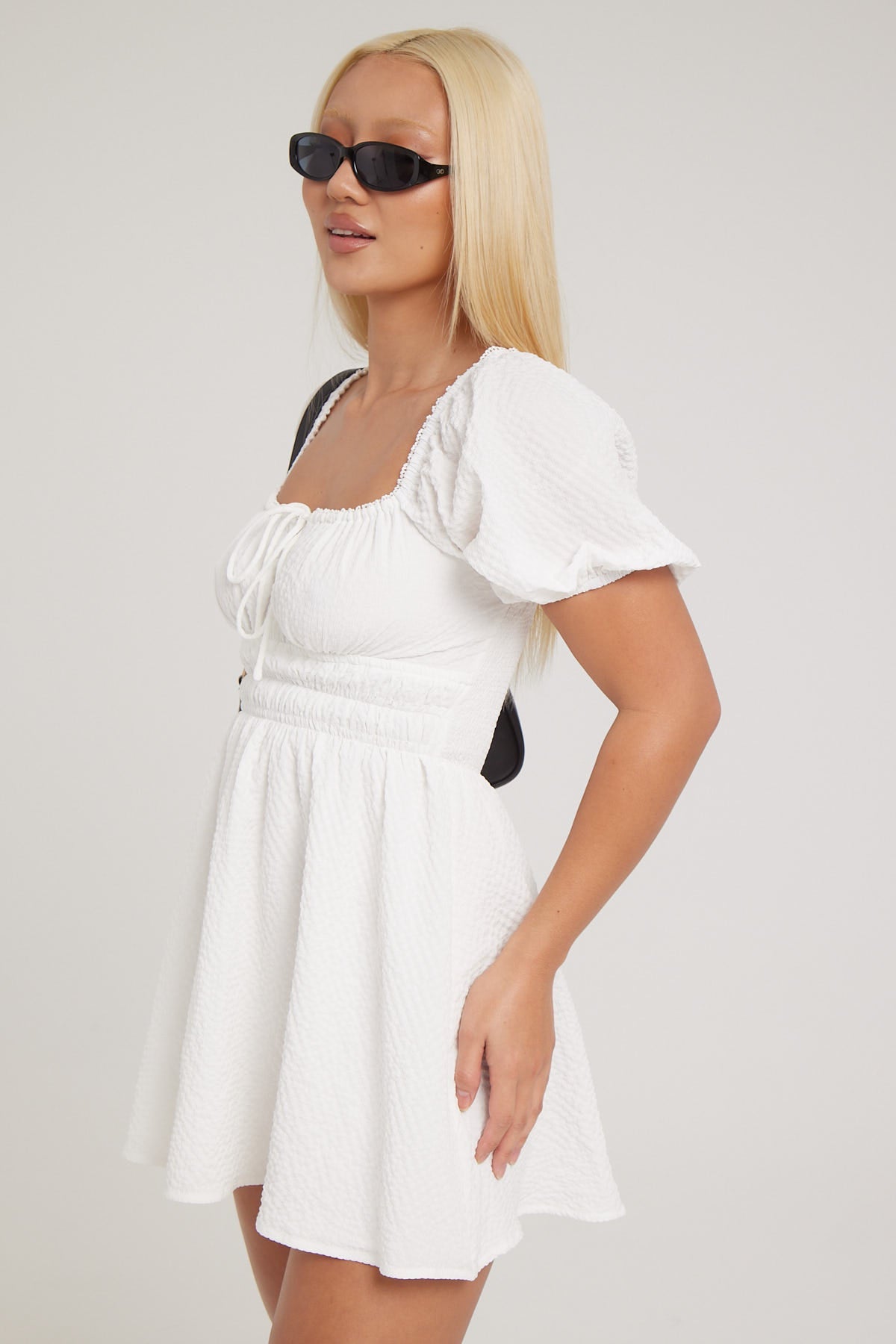 Luck & Trouble Lili Puff Sleeve Mini Dress White