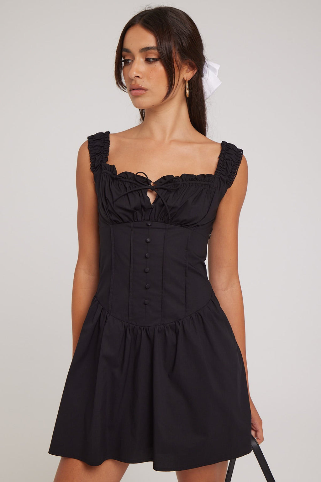 Luck & Trouble Coralie Gathered Bust Mini Dress Black