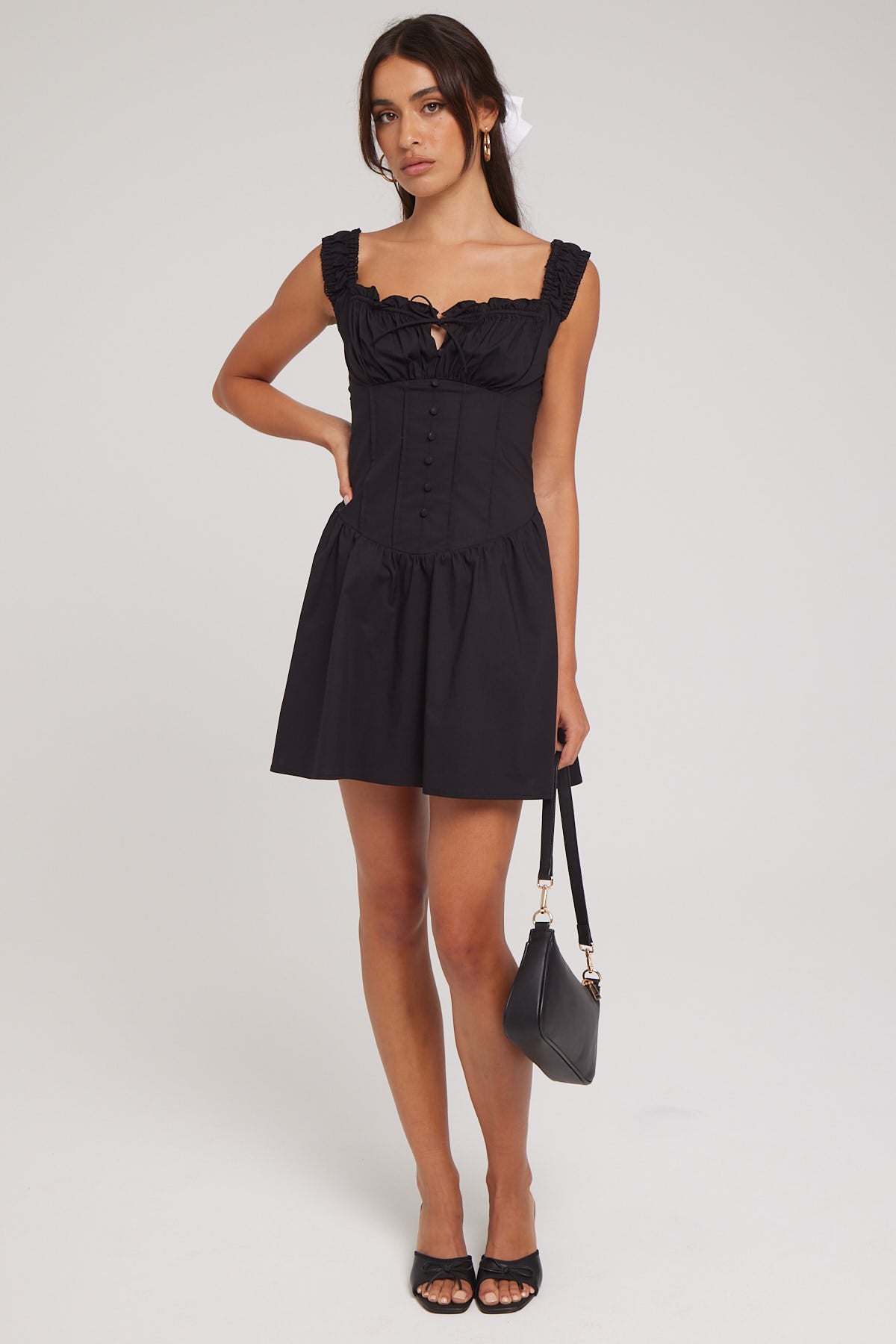 Luck & Trouble Coralie Gathered Bust Mini Dress Black