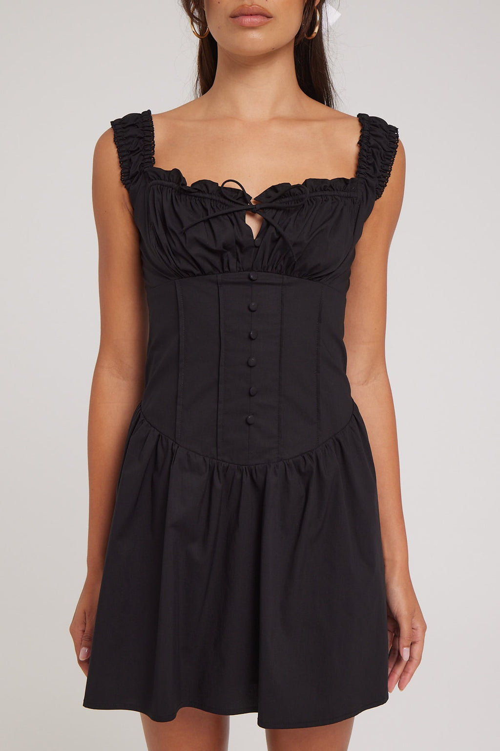 Luck & Trouble Coralie Gathered Bust Mini Dress Black