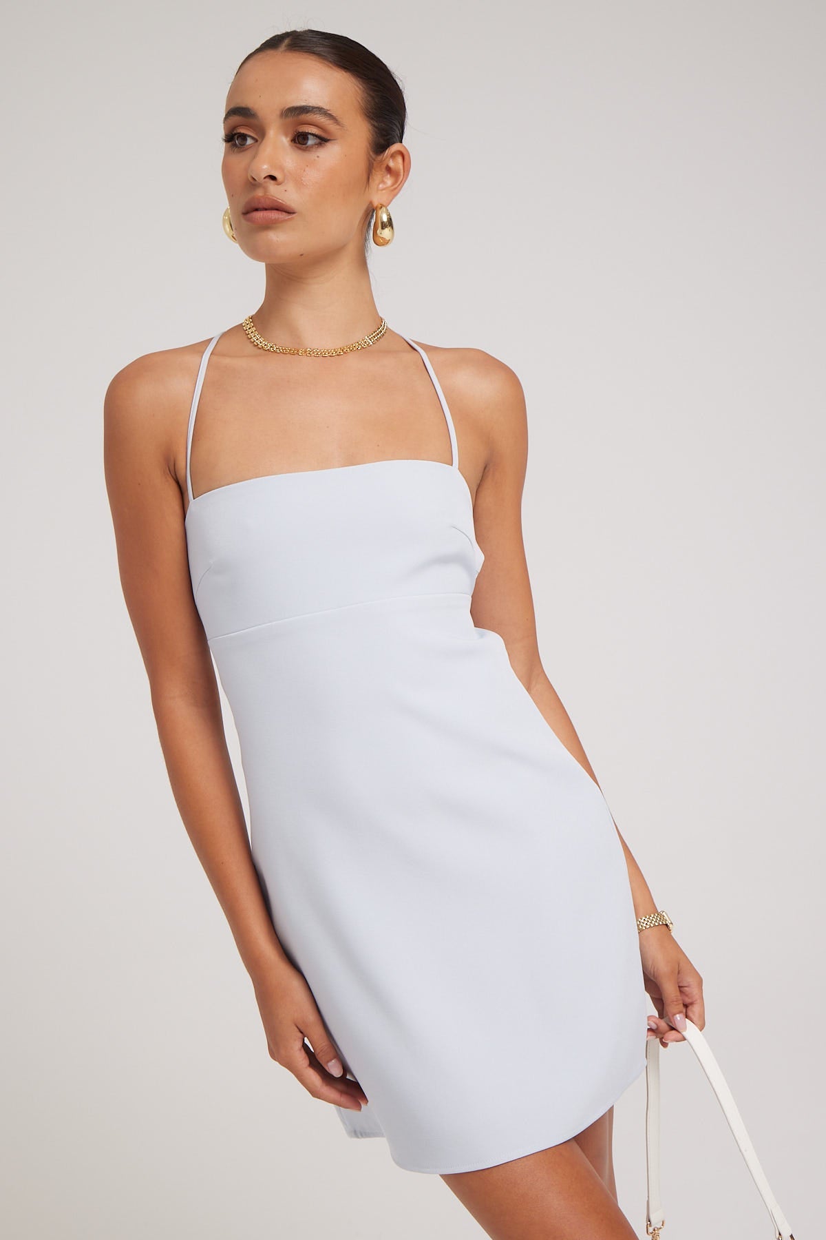 Luck & Trouble Nola Lace Up Back Mini Dress Blue