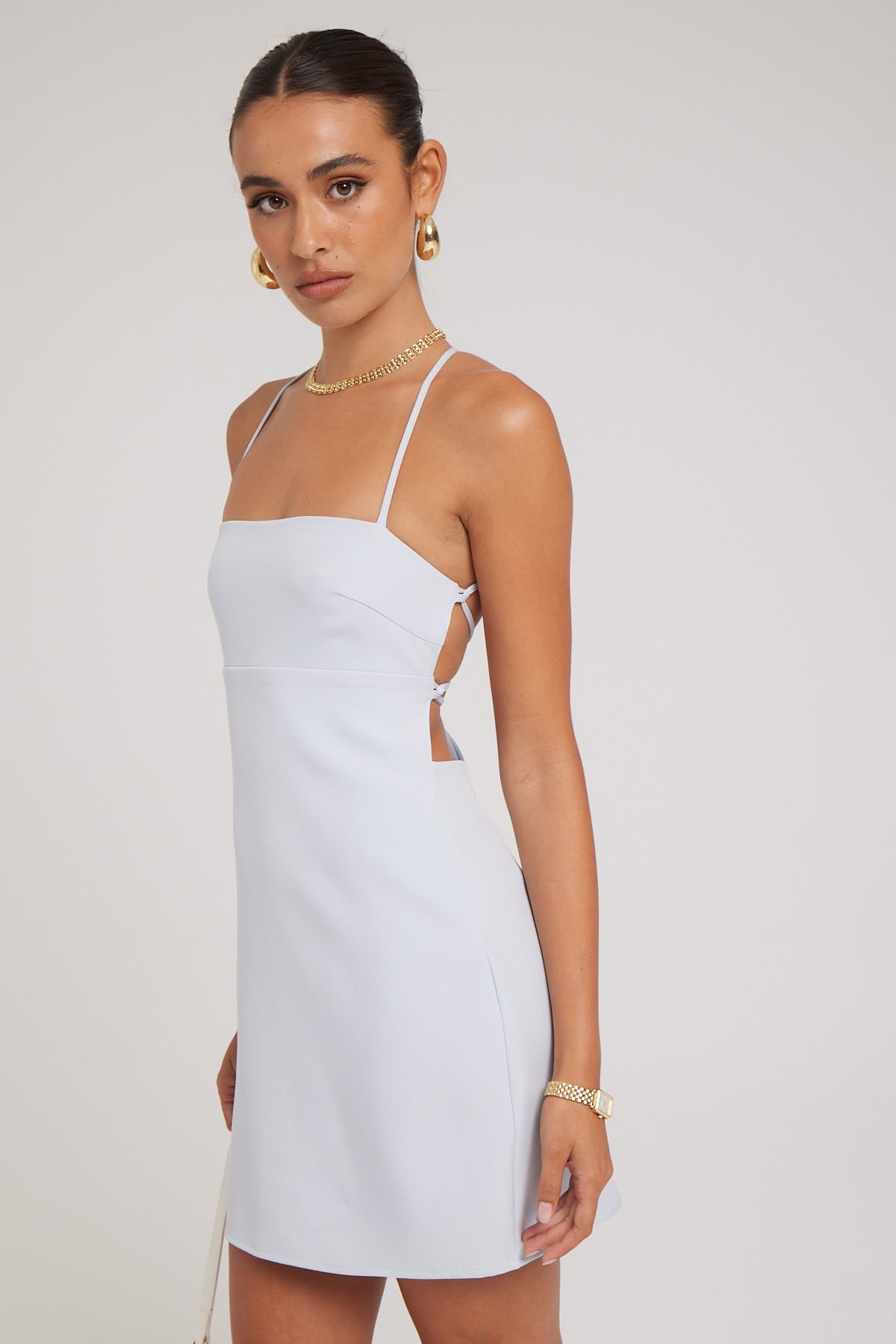 Luck & Trouble Nola Lace Up Back Mini Dress Blue