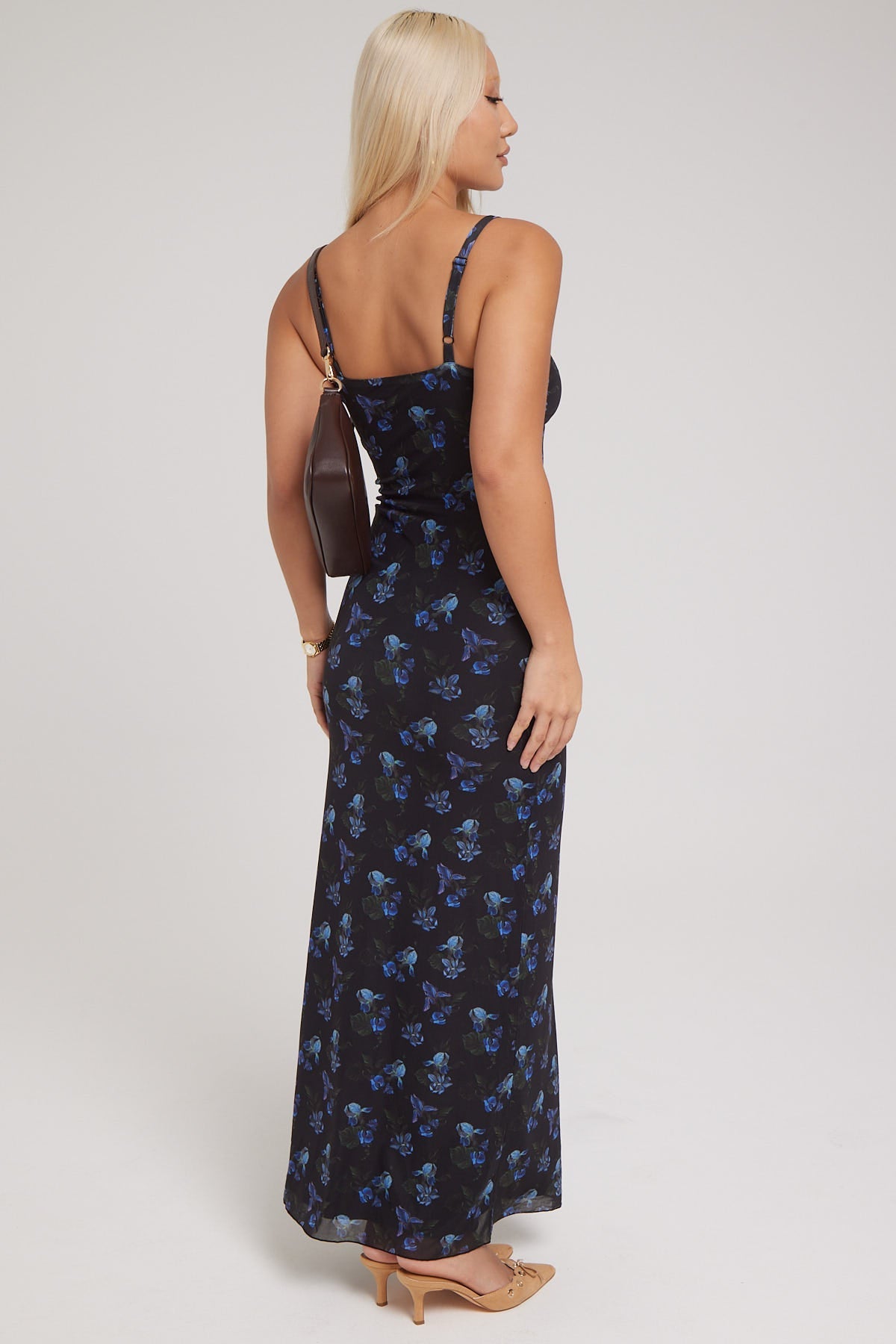 Luck & Trouble Nocturnal Garden Recycled Midi Dress Black Print