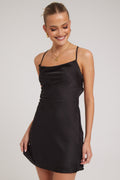 Luck & Trouble Satin Open Back Mini Dress Black