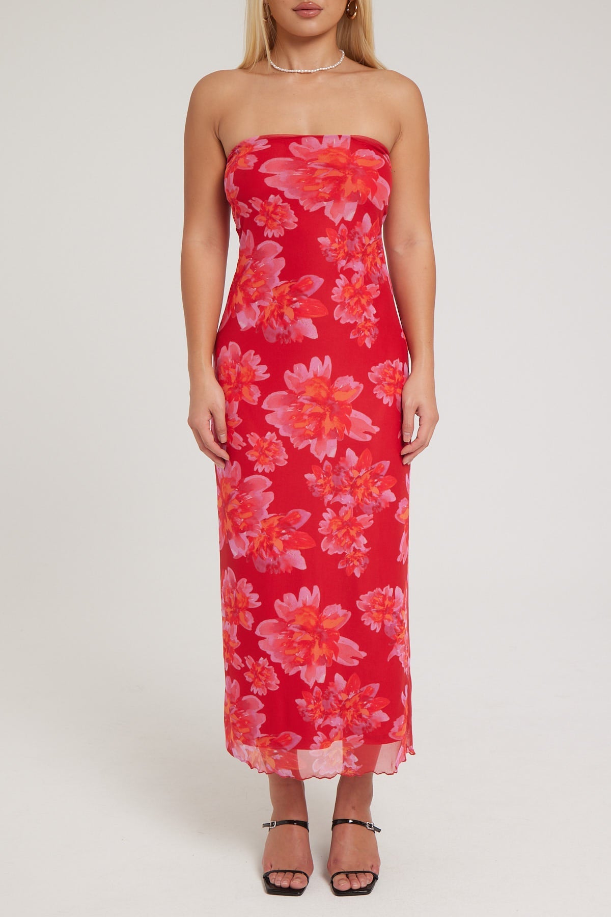 Luck & Trouble Raspberry Fiesta Recycled Maxi Dress Red Print