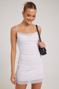 Luck & Trouble Flashy Glitter Mesh Mini Dress White