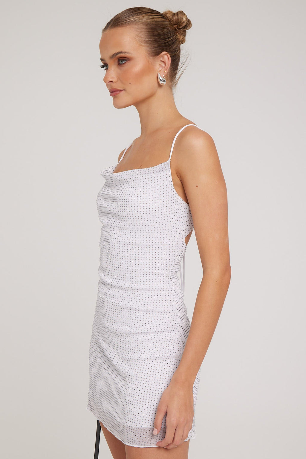 Luck & Trouble Flashy Glitter Mesh Mini Dress White