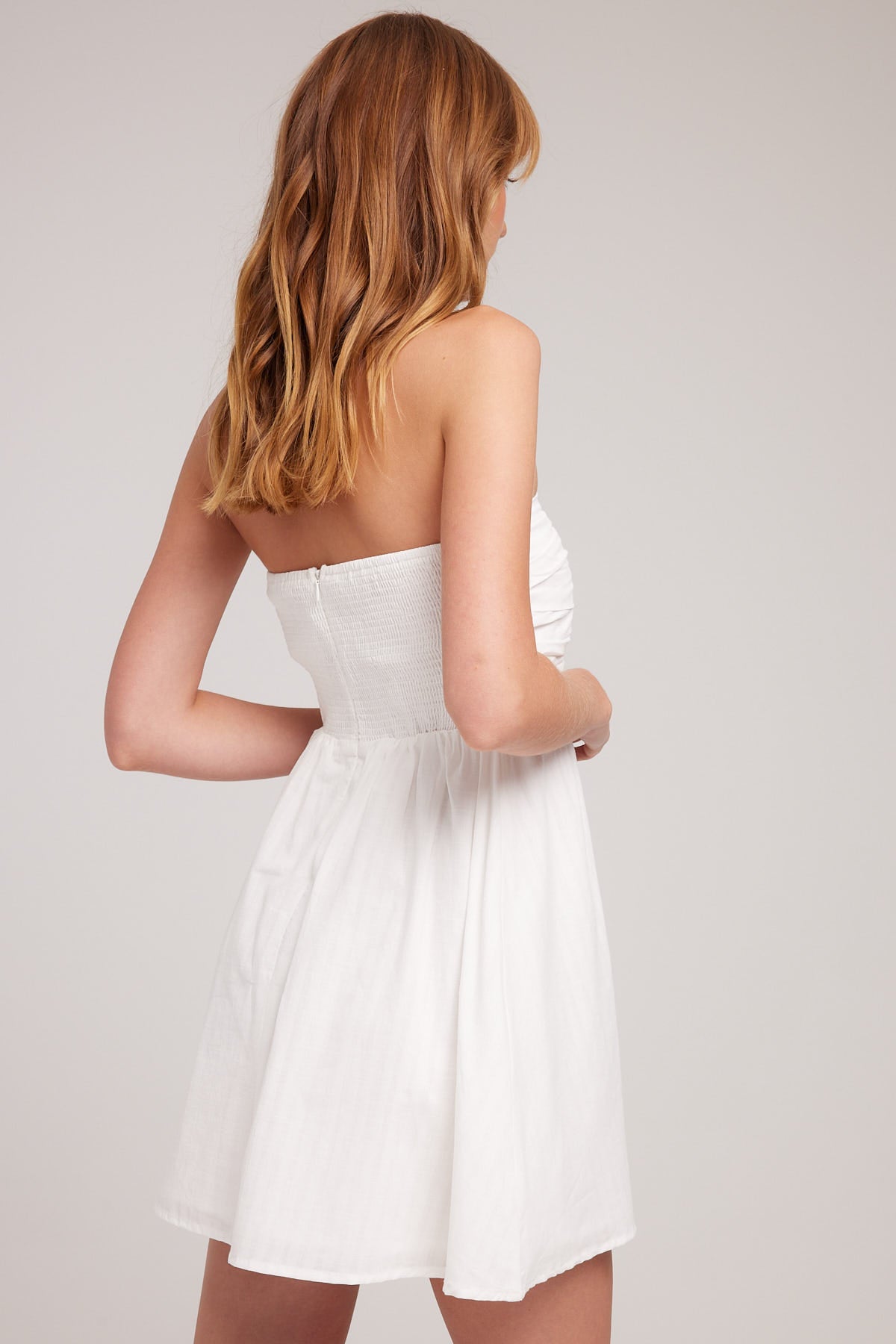 Luck & Trouble Strapless Gathered Mini Dress White
