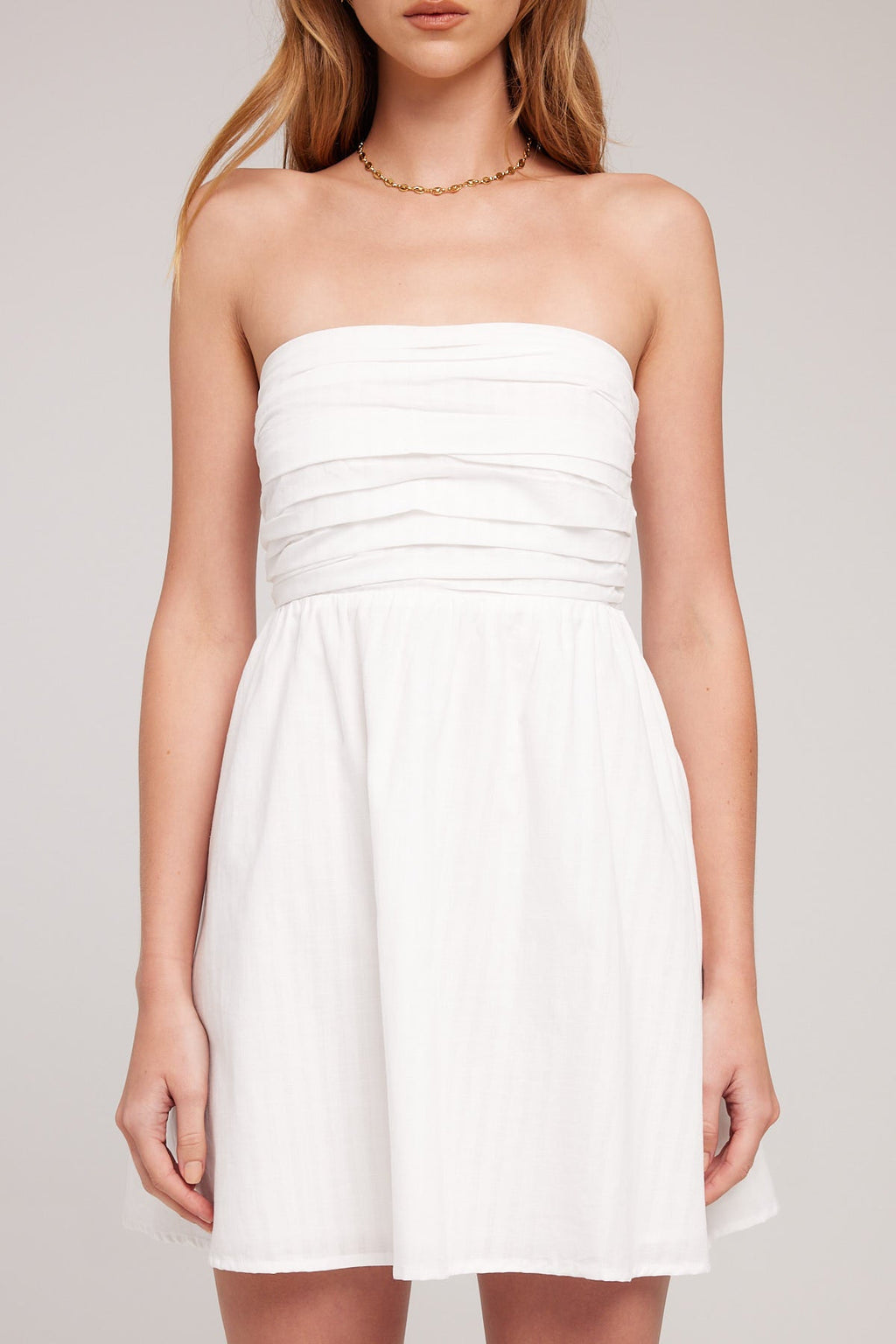 Luck & Trouble Strapless Gathered Mini Dress White