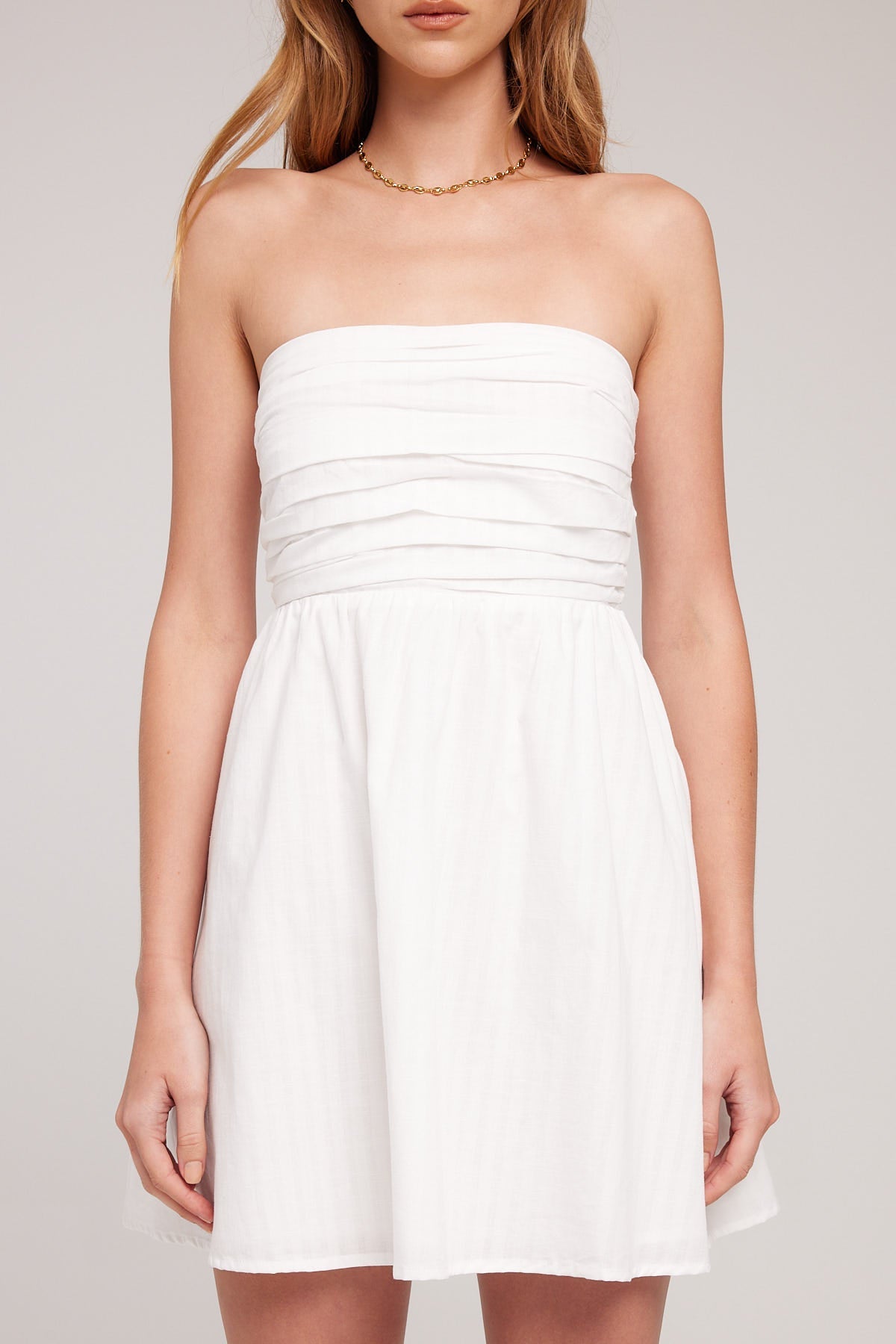 Luck & Trouble Strapless Gathered Mini Dress White