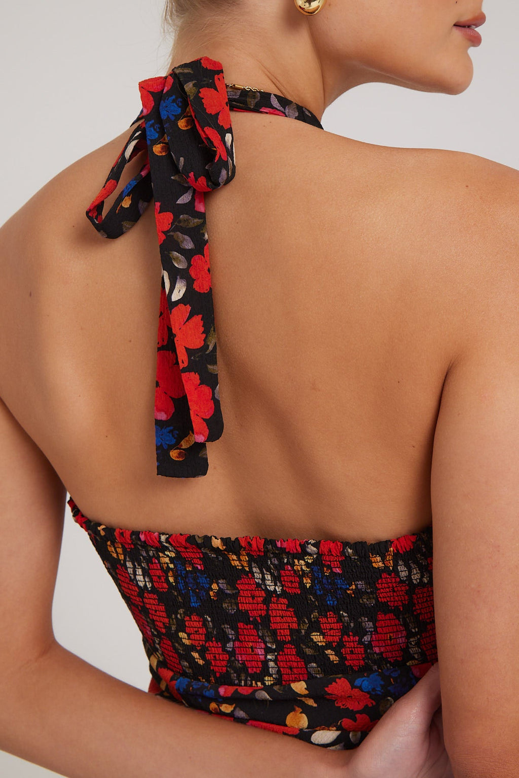 Luck & Trouble Serene Bloom Halter Midi Dress Black Print