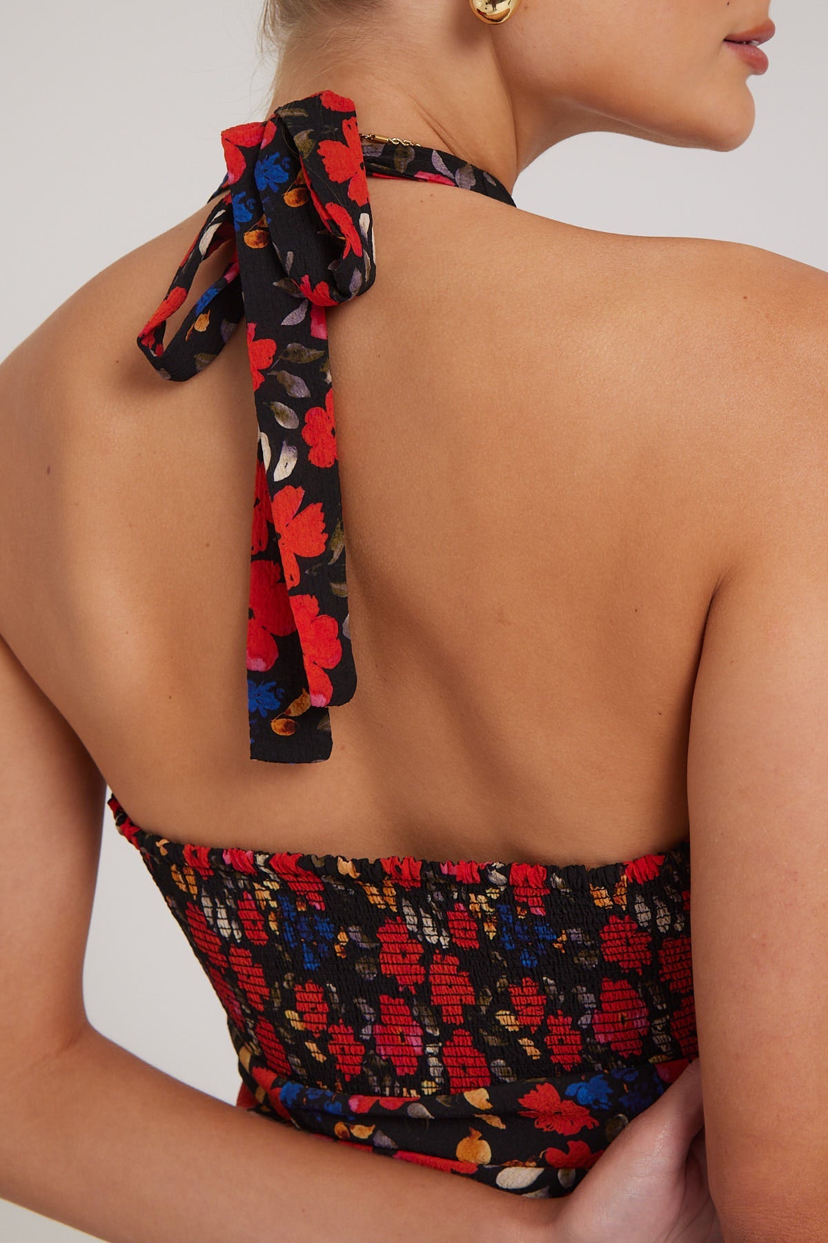 Luck & Trouble Serene Bloom Halter Midi Dress Black Print